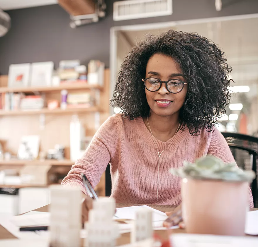 Woman working at a table