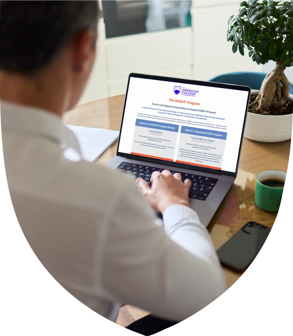 Businessman browsing the RSSA page on his laptop