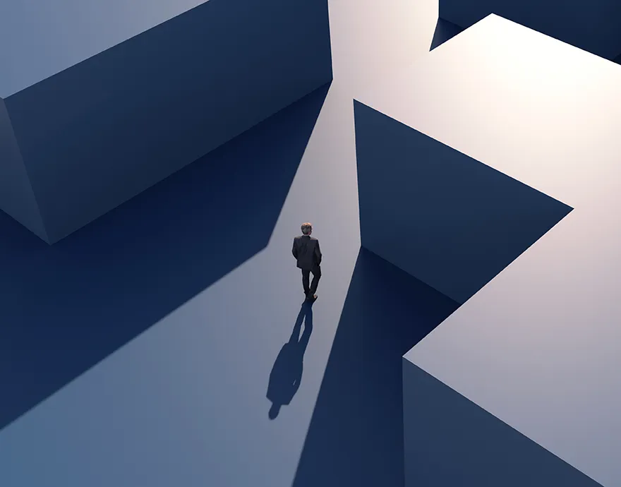 Man walking through a maze