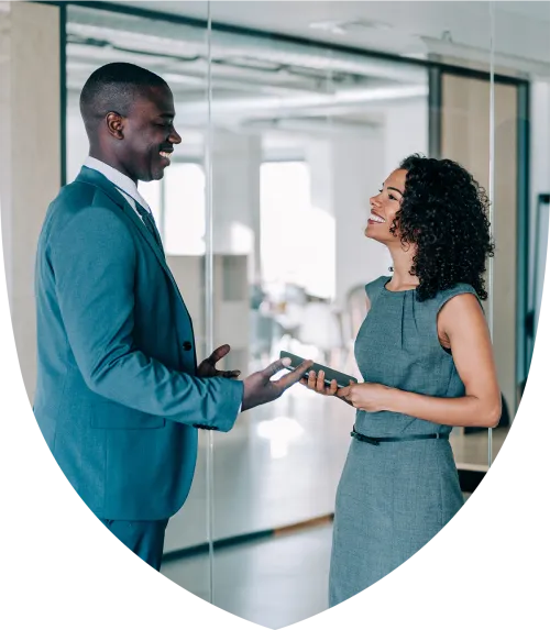 A man and woman talking
