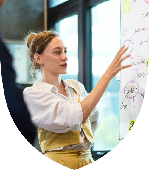 A woman presenting